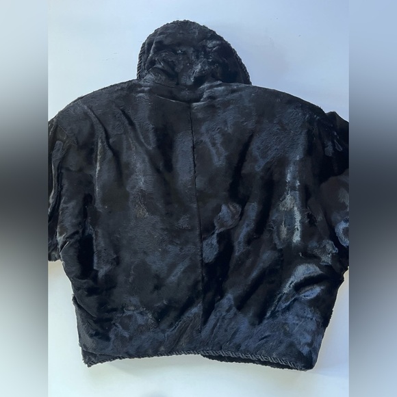 90s black faux lamb cropped jacket w shawl collar braid trim. Never worn. Sz S - Picture 7 of 7